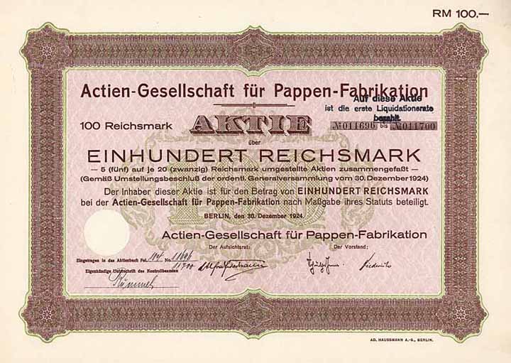 AG für Pappen-Fabrikation