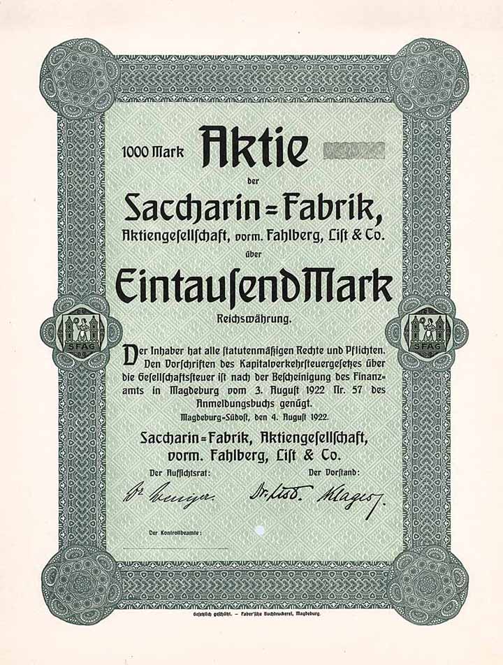 Saccharin-Fabrik AG vorm. Fahlberg, List & Co.