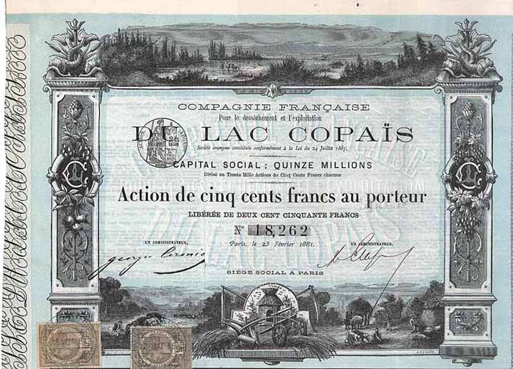 Cie. Franç. pour le Dessèchement et l’Exploitation du Lac Copais S.A.