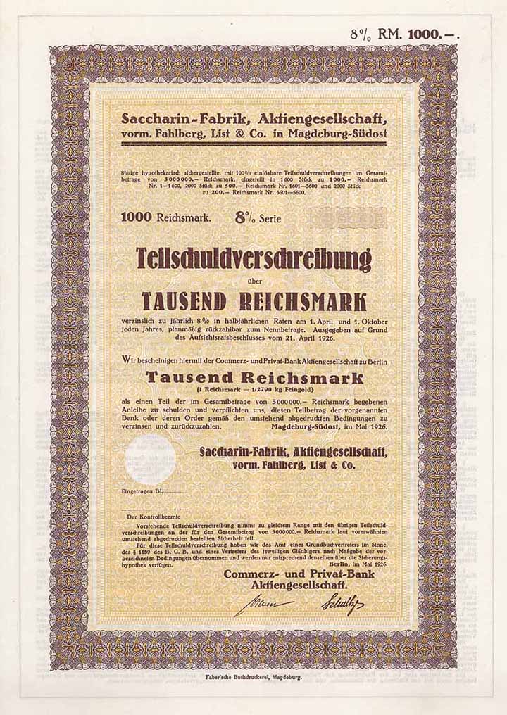 Saccharin-Fabrik AG vorm. Fahlberg, List & Co.