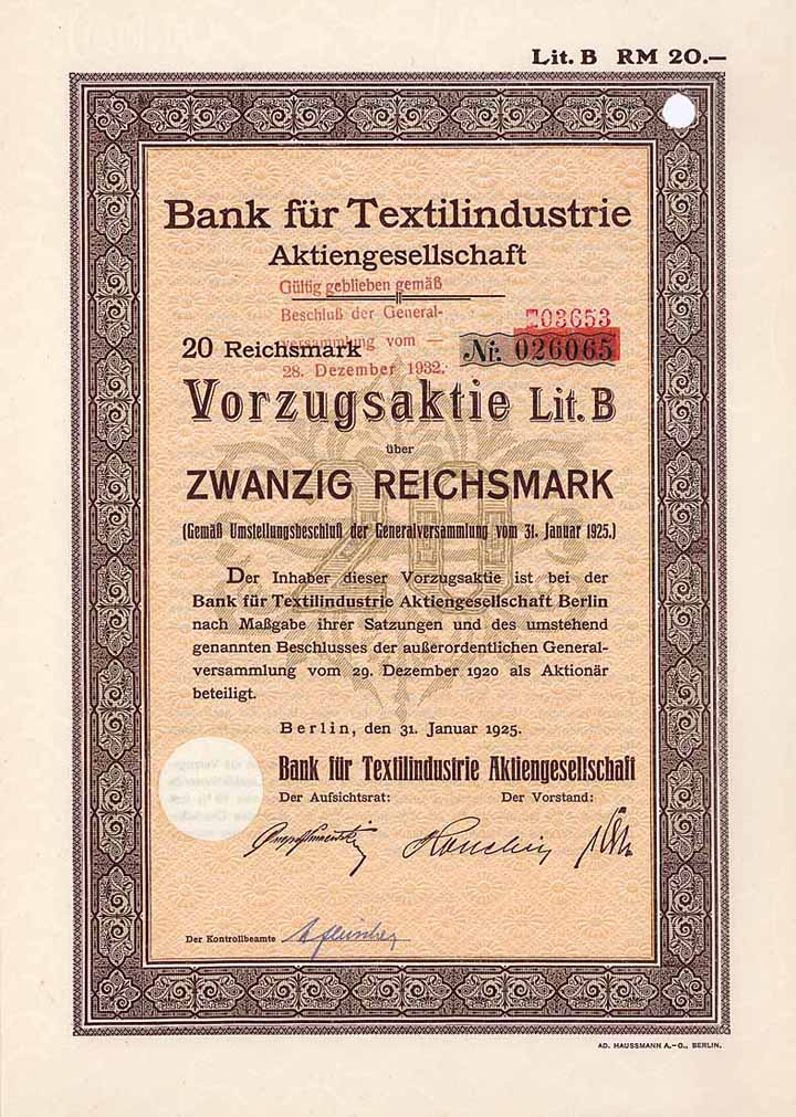 Bank für Textilindustrie AG