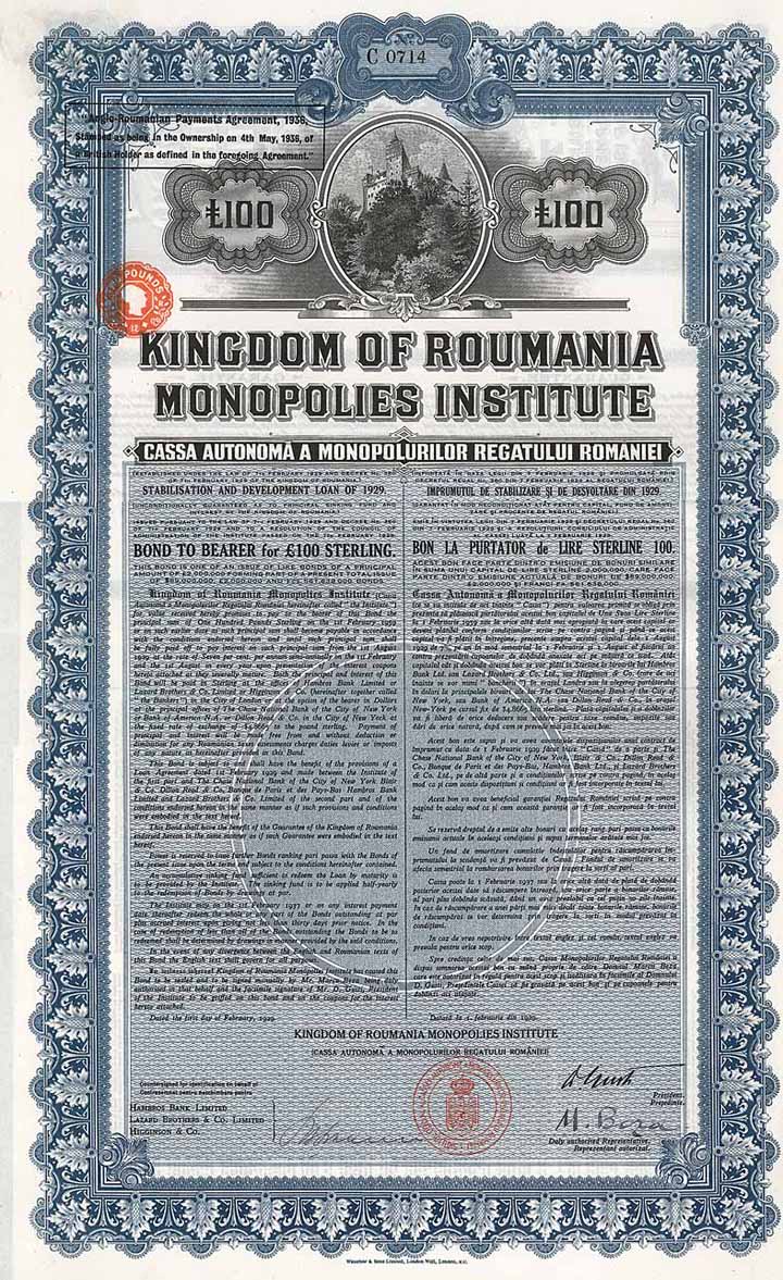 Kingdom of Roumania Monopolies Institute