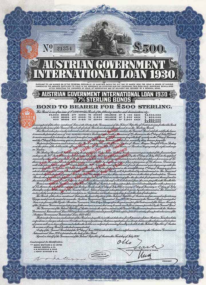 Austrian Government International Loan 1930