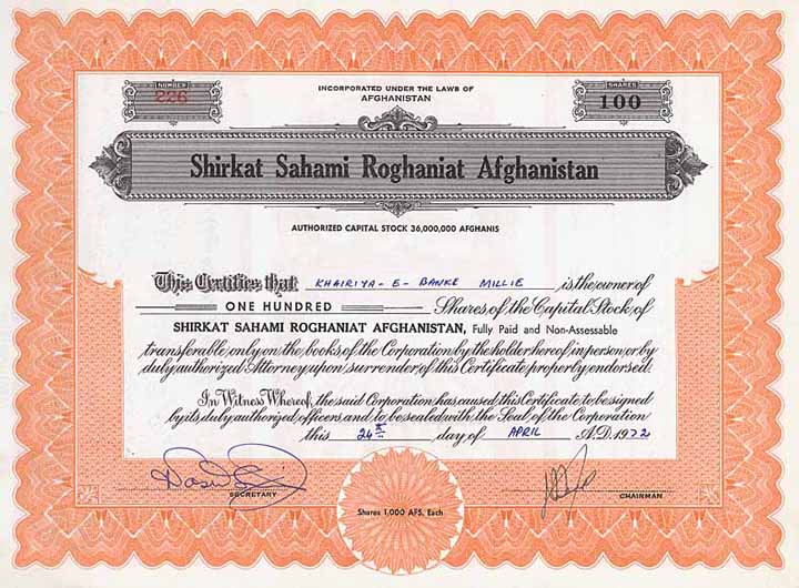 Shirkat Sahami Roghaniat Afghanistan