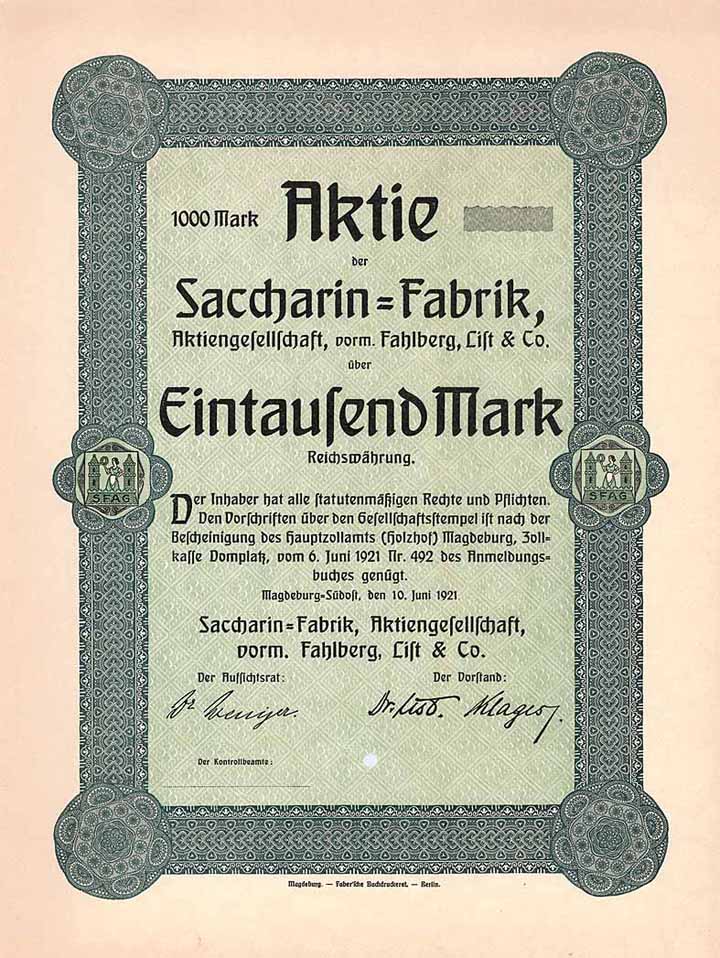 Saccharin-Fabrik AG vorm. Fahlberg, List & Co.